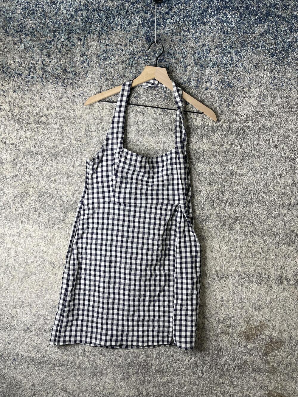 ASOS Design Dress Womens US 12 UK 16 Blue White Gingham Halter New With Tags